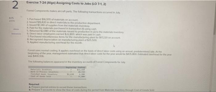 Solved 2 Exercise 7-24 (Algo) Assigning Costs to Jobs (LO | Chegg.com