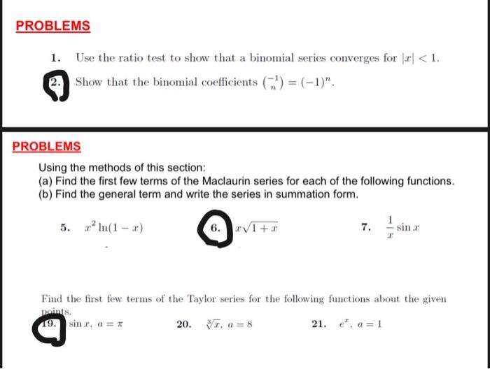 Solved 1. Use the ratio test to show that a binomial series | Chegg.com