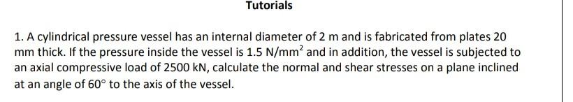 Solved Tutorials 1. A cylindrical pressure vessel has an | Chegg.com