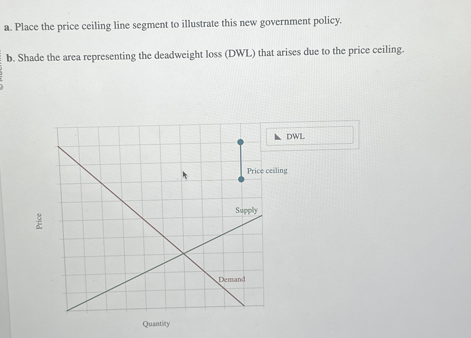 Solved a. ﻿Place the price ceiling line segment to | Chegg.com