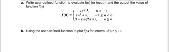 Solved a. Write user-defined function to evaluate f(n) for | Chegg.com