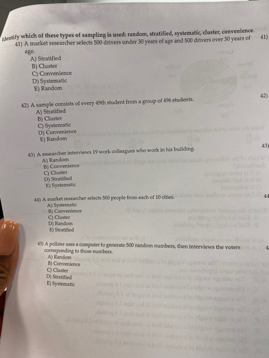 Solved 41 Identify Which Of These Types Of Sampling Is Chegg
