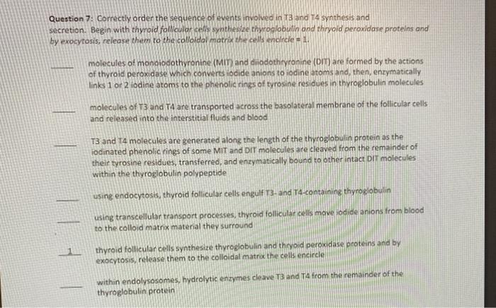 Question 7 Correctly Order The Sequence Of Events Chegg Com