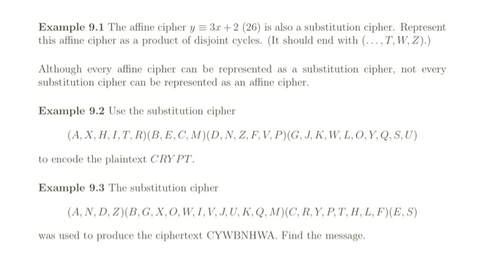 Solved Example 9 1 The Affine Cipher Y 3x 2 26 Is Al Chegg Com