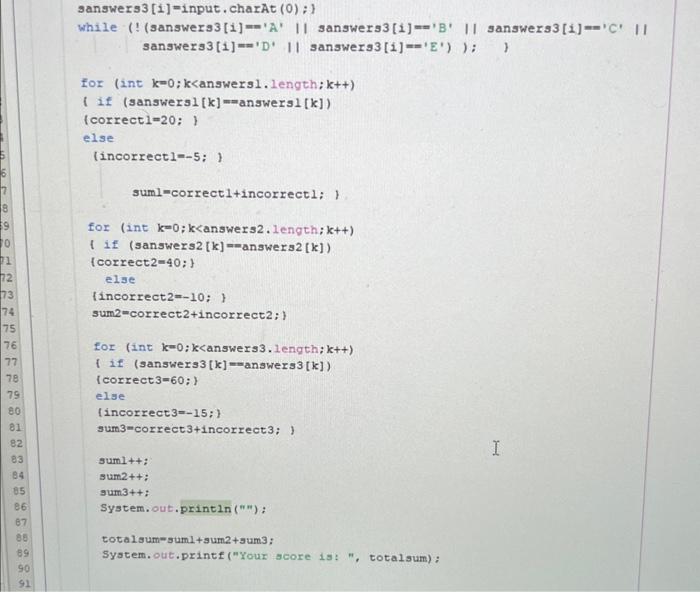 Solved Cant get the ending score in this java program. | Chegg.com