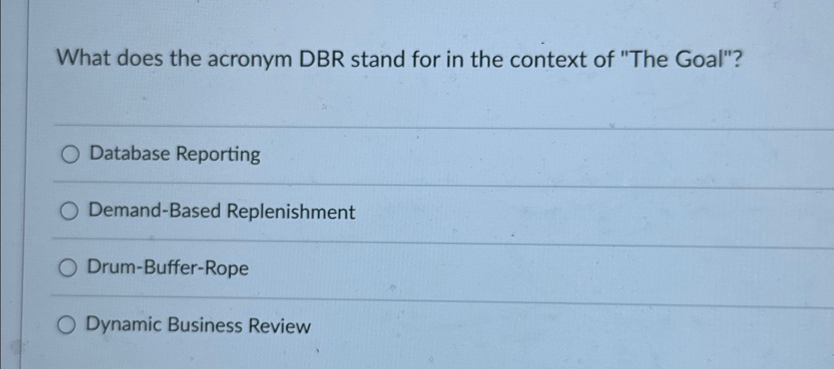 Solved What does the acronym DBR stand for in the context of