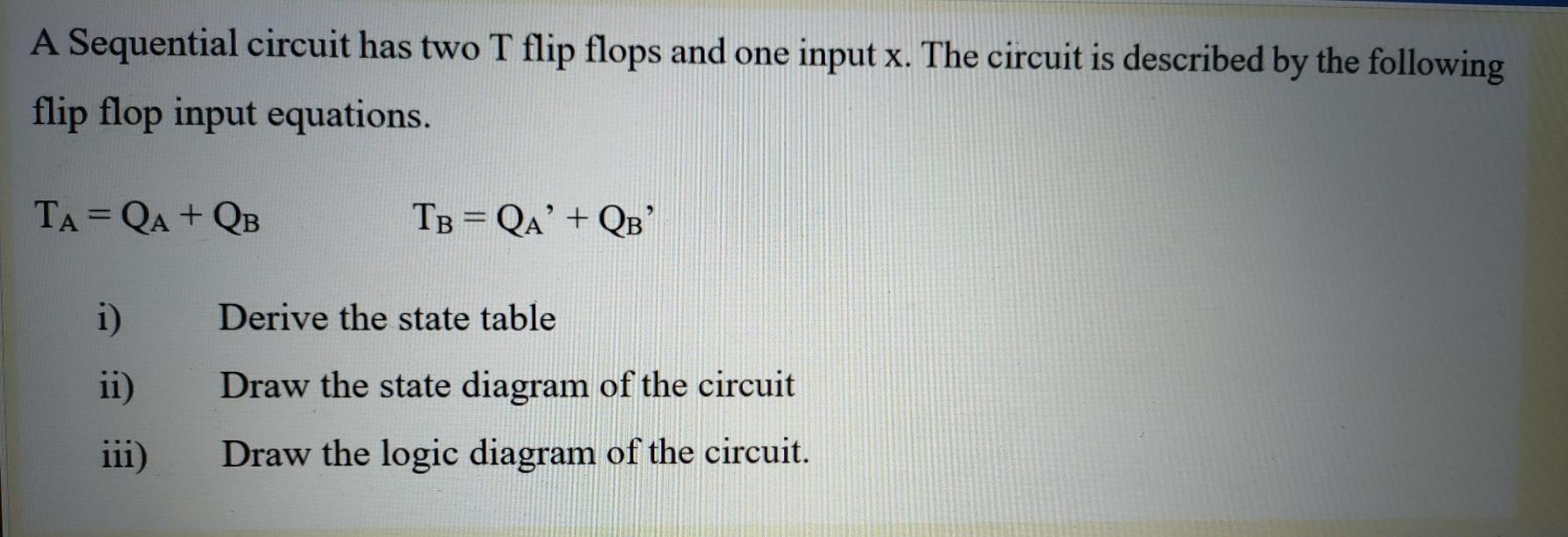 Solved A Sequential circuit has two T flip flops and one | Chegg.com