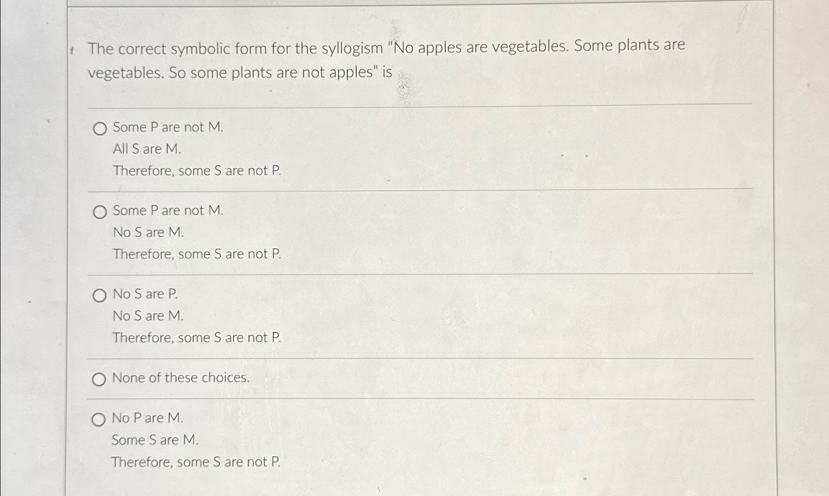 Solved The correct symbolic form for the syllogism 
