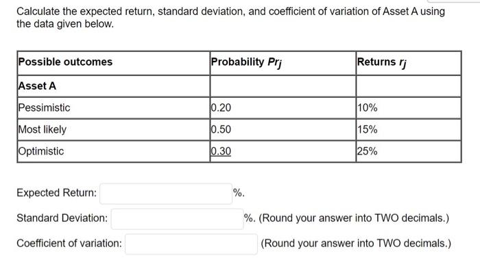 Solved Calculate the expected return, standard deviation, | Chegg.com