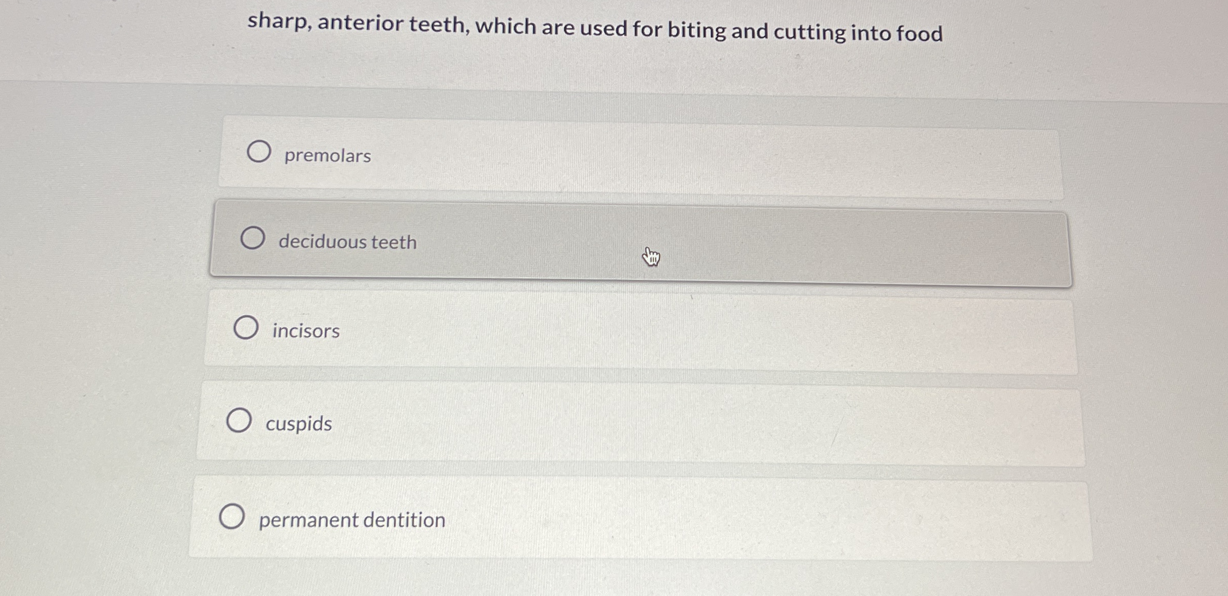 Solved sharp, anterior teeth, which are used for biting and | Chegg.com