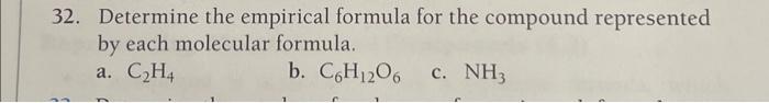 Solved 32. Determine the empirical formula for the compound | Chegg.com