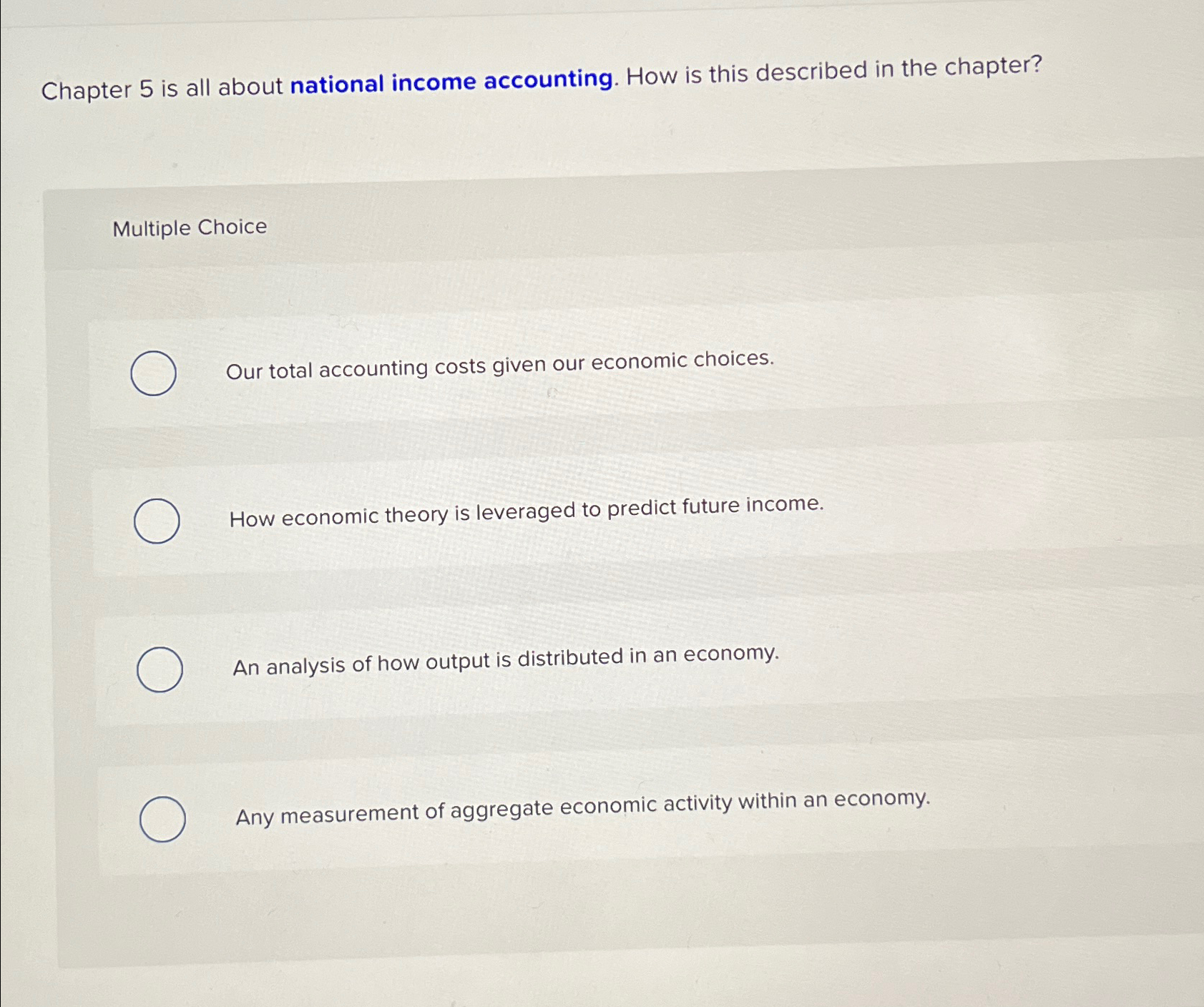 Solved Chapter 5 ﻿is all about national income accounting. | Chegg.com