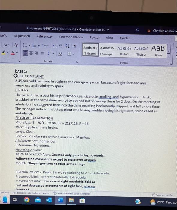 Solved QHIEF COMPLAINT A 45-year-old man was brought to the | Chegg.com