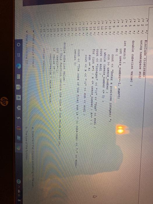 Solved 2 include using namespace std; double cube (int | Chegg.com