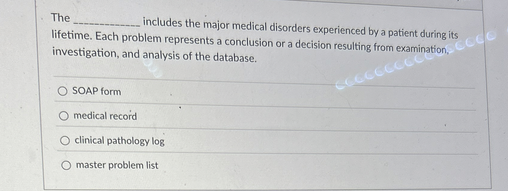 Solved The includes the major medical disorders experienced | Chegg.com