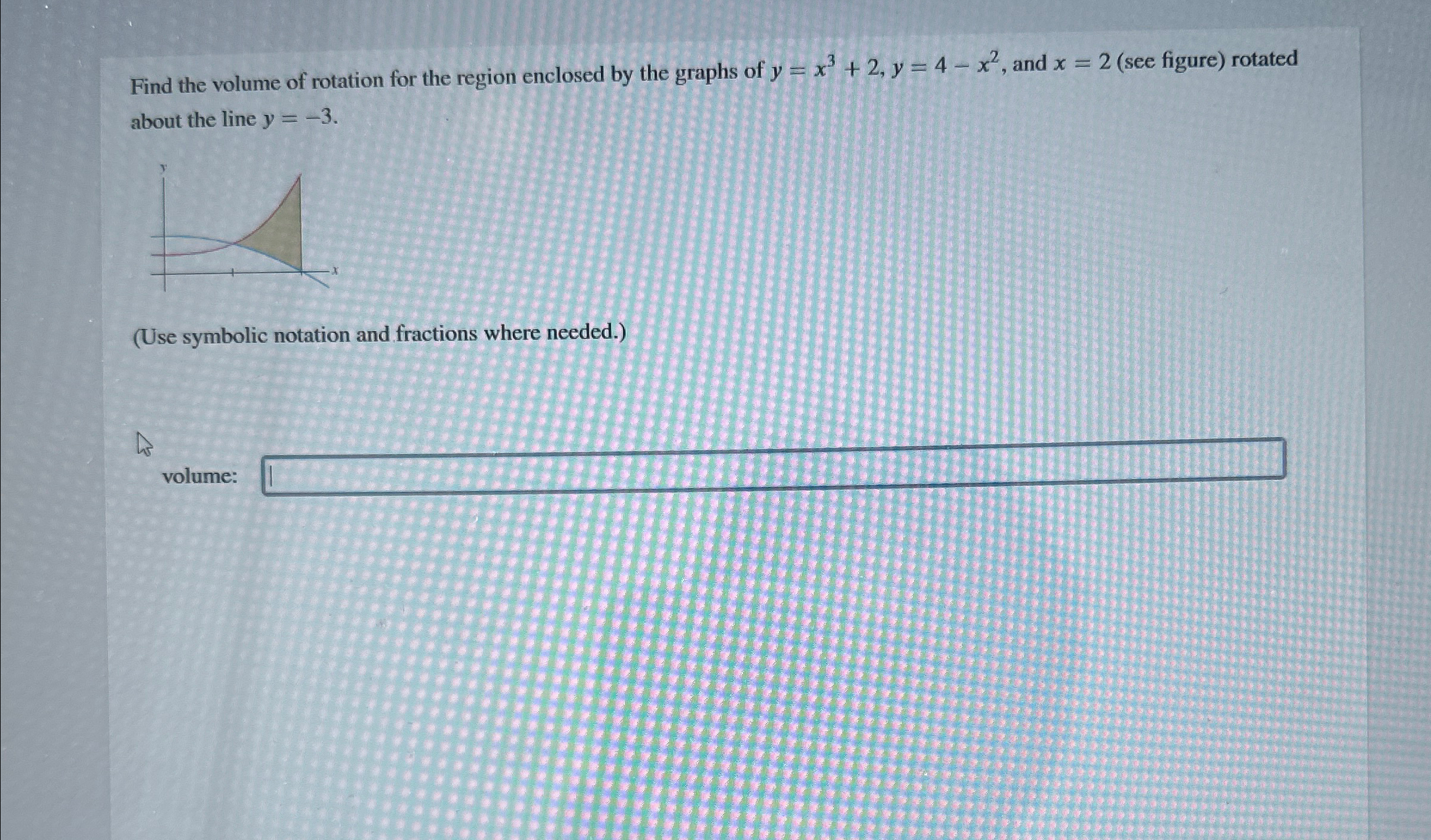 Solved Find the volume of rotation for the region enclosed | Chegg.com