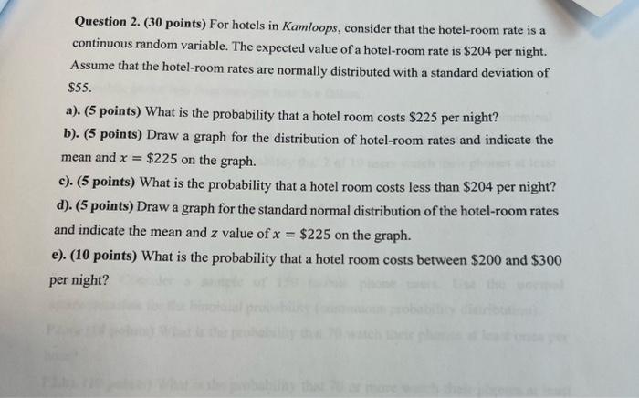 Solved Question 2. (30 points) For hotels in Kamloops, | Chegg.com