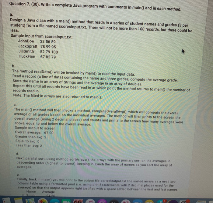 Solved Question 7. (30). Write a complete Java program with | Chegg.com