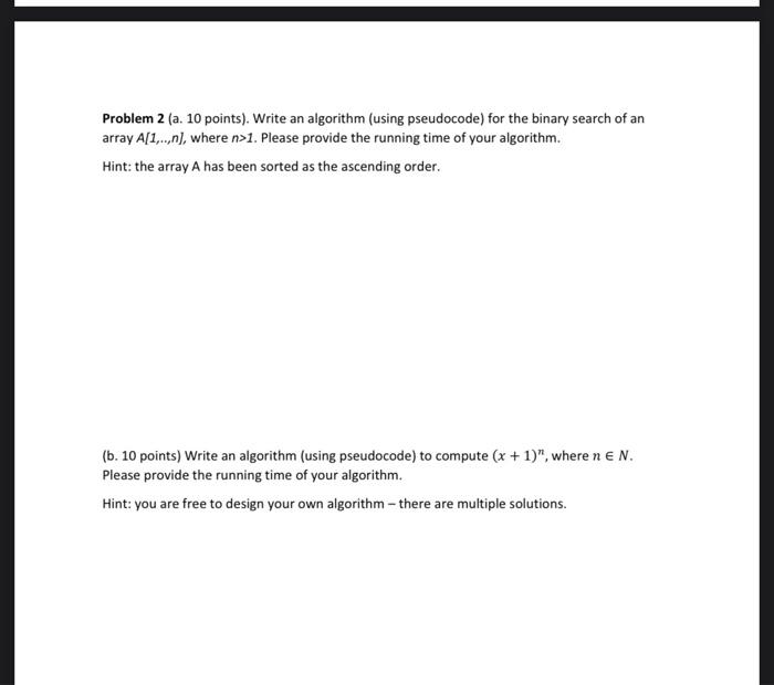 Solved Problem 2 (a. 10 points). Write an algorithm (using | Chegg.com