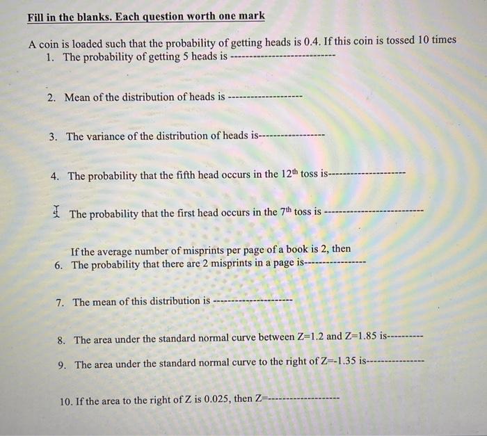 Solved Fill in the blanks. Each question worth one mark A | Chegg.com