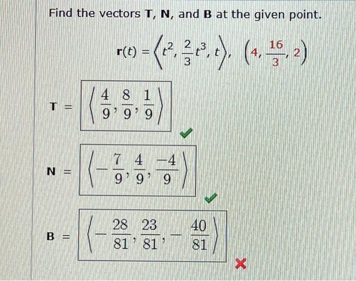 Solved Find the vectors T,N, and B at the given point. | Chegg.com