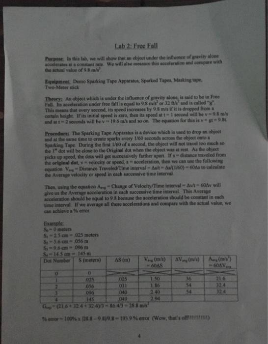 Solved Lab2: Free Fall Rarpese. Ia this lab, we will ahow | Chegg.com