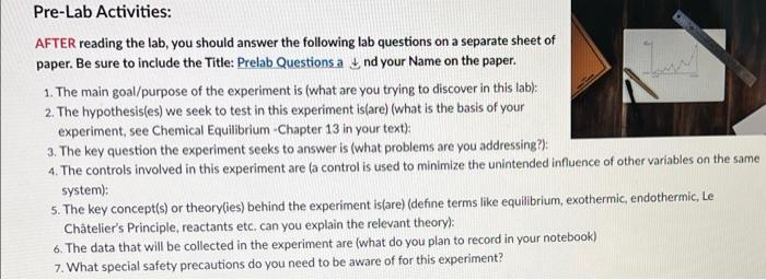 Pre-Lab Activities: AFTER reading the lab, you should | Chegg.com