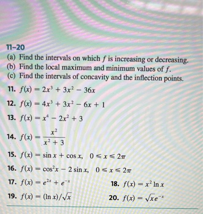 Solved 11−20 (a) Find the intervals on which f is increasing | Chegg.com