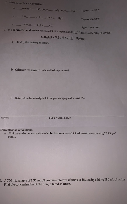 Solved 2 In A Complete Combustion Reaction 75 21 Of Pent Chegg Com