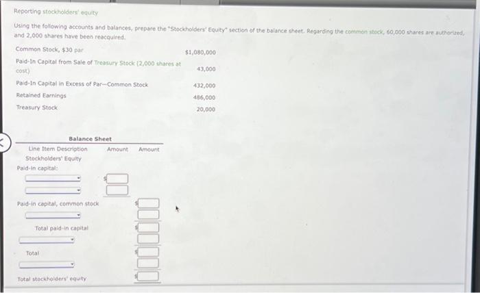 Solved Reporting stockholders' equity Using the following | Chegg.com