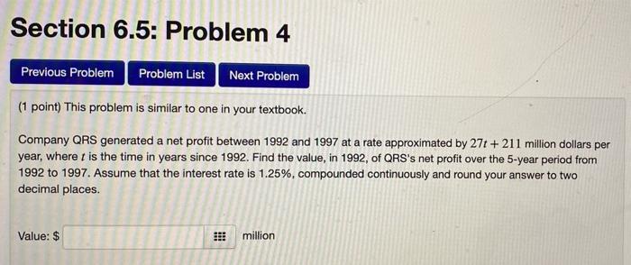 Solved Section 6.5: Problem 4 Previous Problem Problem List | Chegg.com