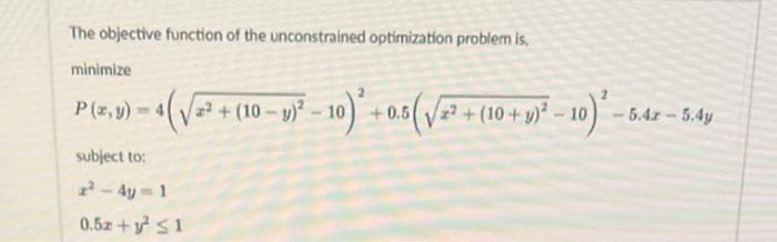 Solved The objective function of the unconstrained | Chegg.com