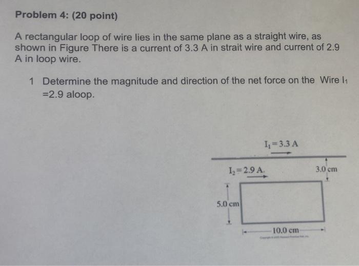 Solved Problem 4: (20 point) A rectangular loop of wire lies | Chegg.com