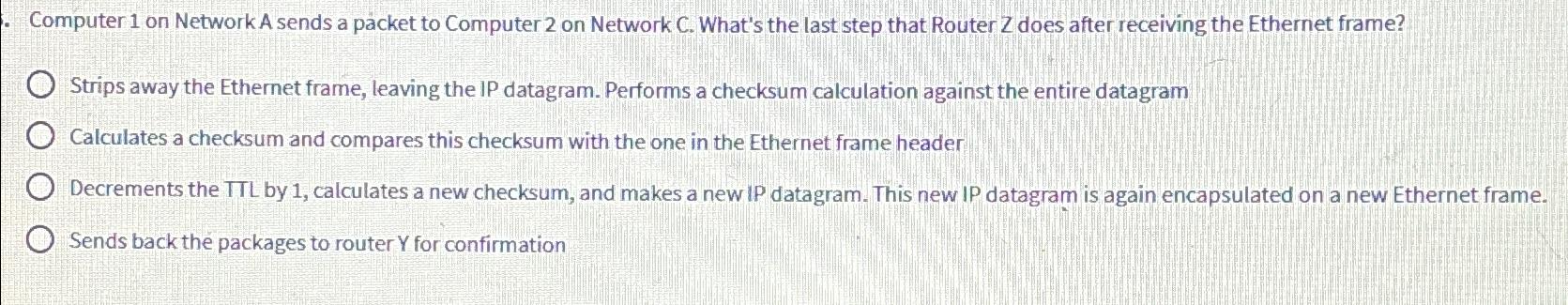 Solved Computer 1 ﻿on Network A Sends A Packet To Computer 2 