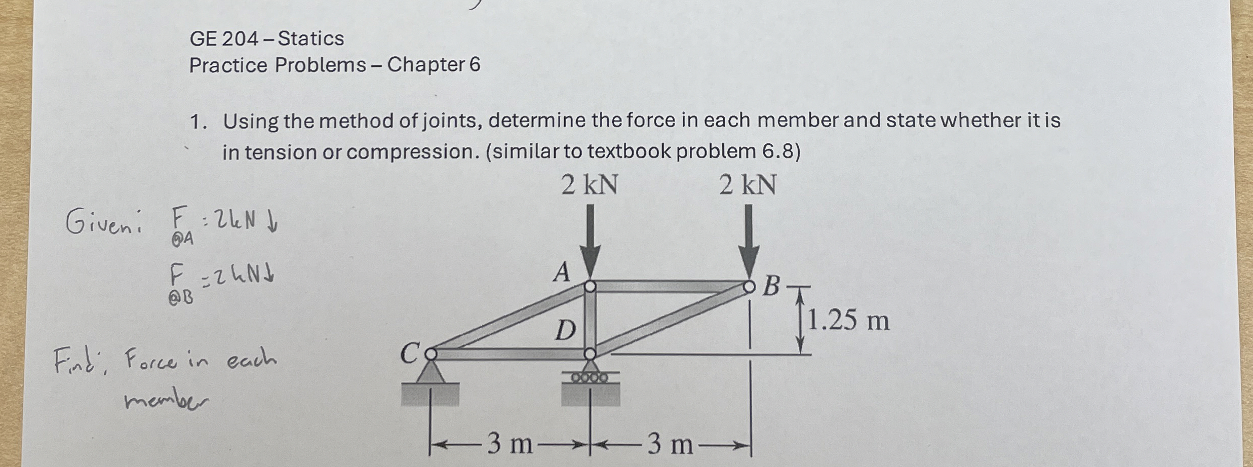 Solved GE 204 - ﻿StaticsPractice Problems - ﻿Chapter 6Using | Chegg.com