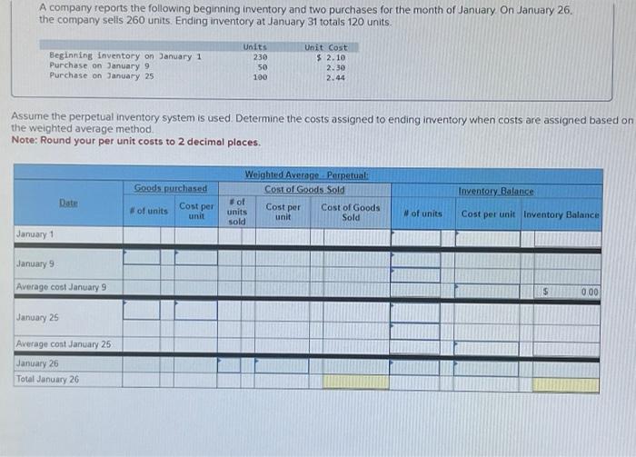 Solved A company reports the following beginning inventory | Chegg.com