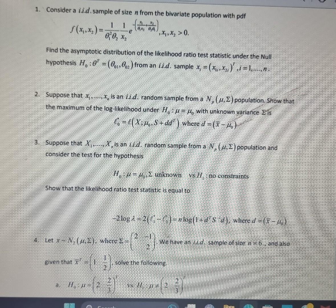 Solved 1. Consider a i.i.d. sample of size n from the | Chegg.com