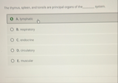 Solved The thymus, spleen, and consis are principal organs | Chegg.com