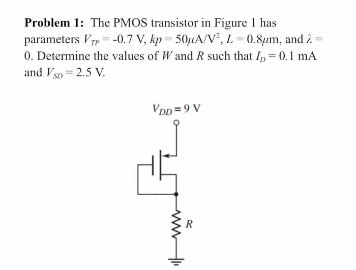 Solved Problem 1: The PMOS Transistor In Figure 1 Has | Chegg.com