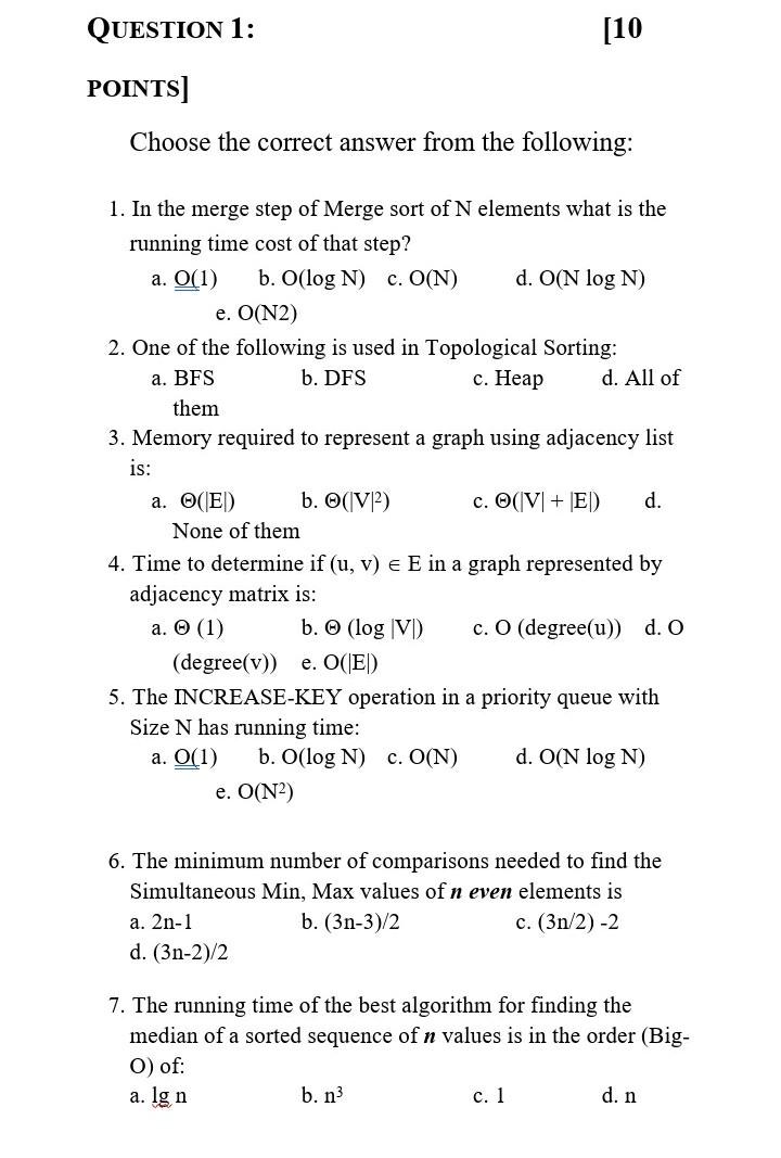 Solved QUESTION 1: [10 POINTS) Choose The Correct Answer | Chegg.com