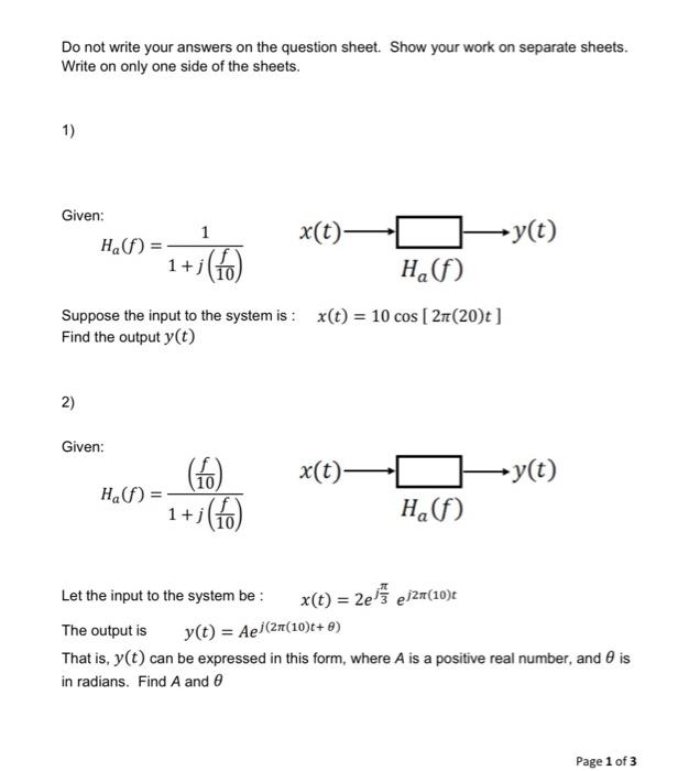 Solved Do not write your answers on the question sheet. Show | Chegg.com