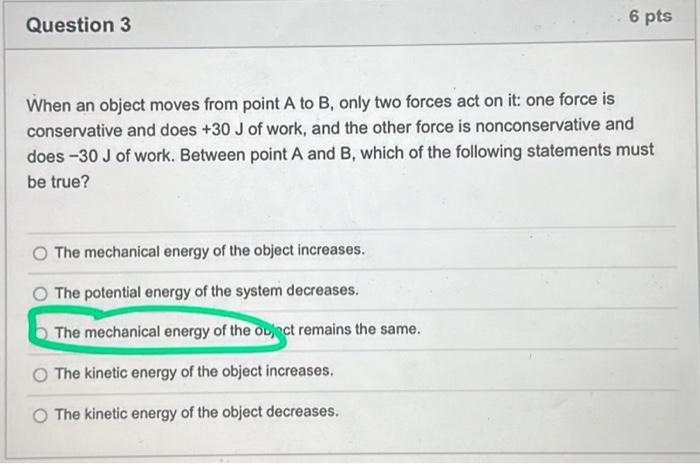 Solved When An Object Moves From Point A To B, Only Two | Chegg.com