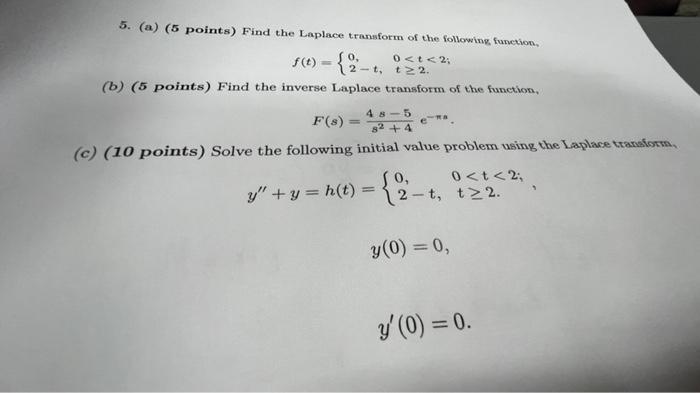 Solved 5. (a) (5 Points) Find The Laplace Transform Of The | Chegg.com