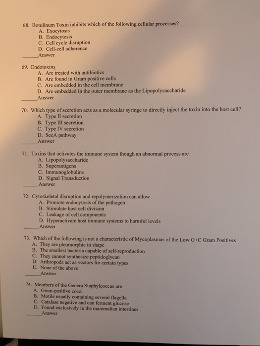 Solved 68 Botulinum Toxin Inhibits Which Of The Following Chegg Com
