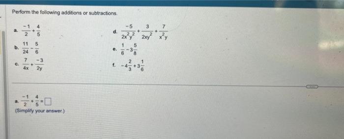 Solved Perform The Following Additions Or Subtractions. A. | Chegg.com