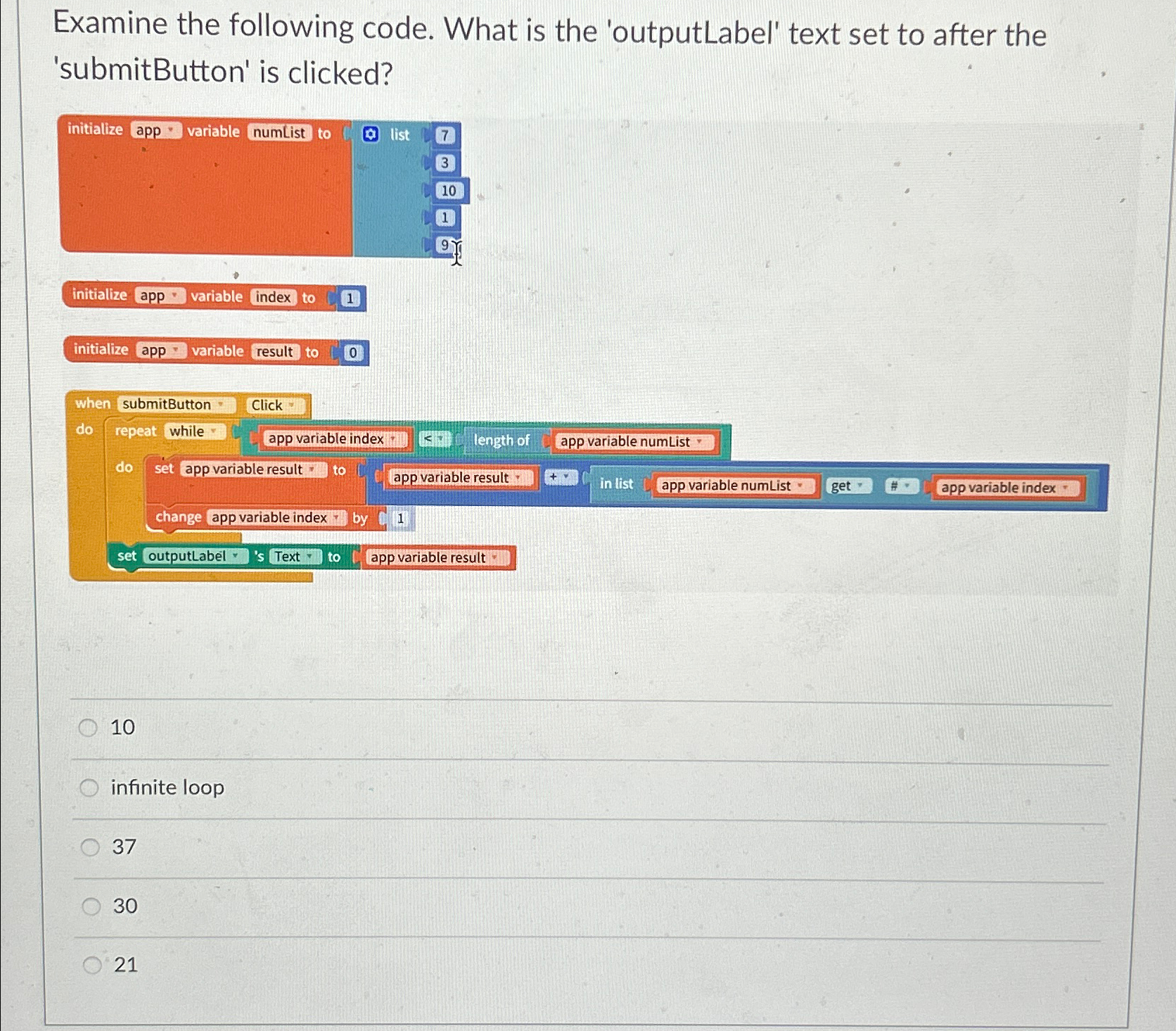 Solved Examine the following code. What is the 'outputLabel' | Chegg.com