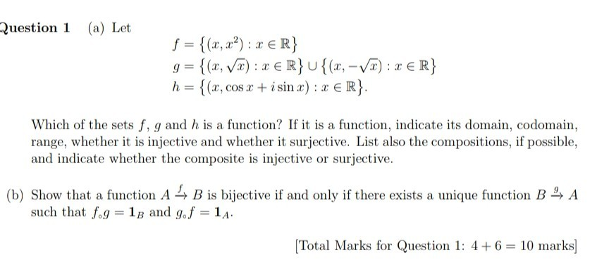 Question 1 A Let F X X 2 R G X Va Chegg Com