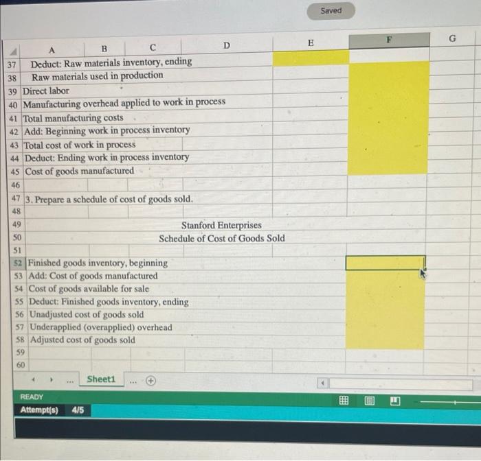 Solved Answers needed for the highlighted cells, formula | Chegg.com