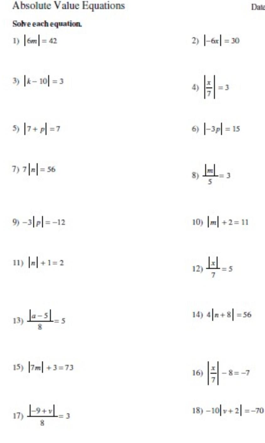 Absolute Value Equations 1 Worksheet: Mastering the Fundamentals
