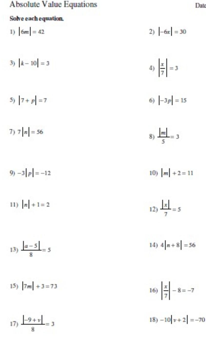 Absolute Value Worksheets - 15 Worksheets.com